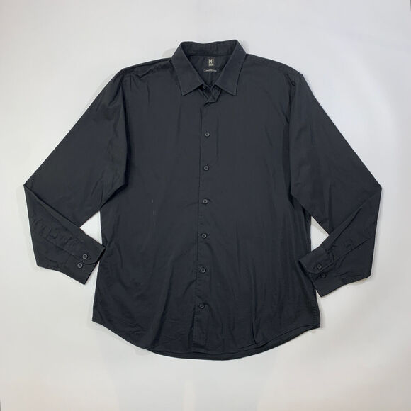14th Union Shirt Mens 16 Black Button Up Long Sleeve Wrinkle Resistant Trim Fit - Picture 2 of 10